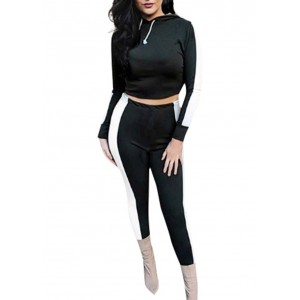 Women Two Piece Tracksuit Striped Long Sleeve Hoodie Sweatshirt Slim Pants Sportswear Fitness Set Suits
