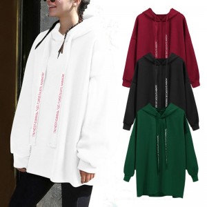 Women Plus Size Hoodie Drawstring Letter Print Long Sleeve Fleece Warm Winter Oversized Casual Sweatshirt