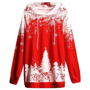 Women Sweatshirt Colorblock Christmas Tree Snowflake Print Hooded Neckline Long Sleeve Casual Holiday Wear