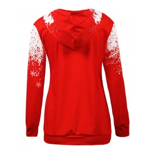 Women Sweatshirt Colorblock Christmas Tree Snowflake Print Hooded Neckline Long Sleeve Casual Holiday Wear