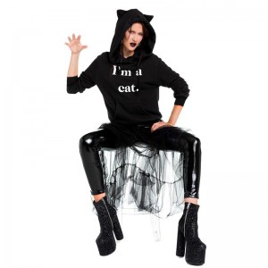 New Fashion Women Hoodie Sweatshirts Cat Ear Letter Print Long Sleeve Casual Loose Pullover Hooded Tops