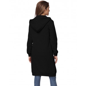 New Fashion Women Hoodie Long Hooded Sweatshirts Coat Casual Pockets Zipper Solid Outerwear Jacket
