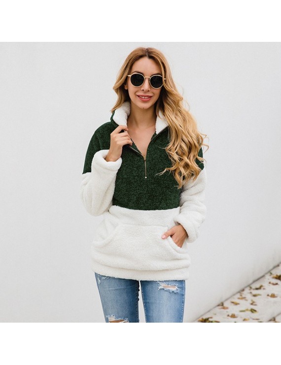 Women Warm Fluffy Sweatshirt Turtleneck Fleeces Contrast Color Pullovers Hoodies Casual Tops Outwear