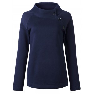 Women Solid Warm Sweatshirt Fleeces Buttoned Neck Raglan Long Sleeves Autumn Winter Pullovers Casual Tops Outwear