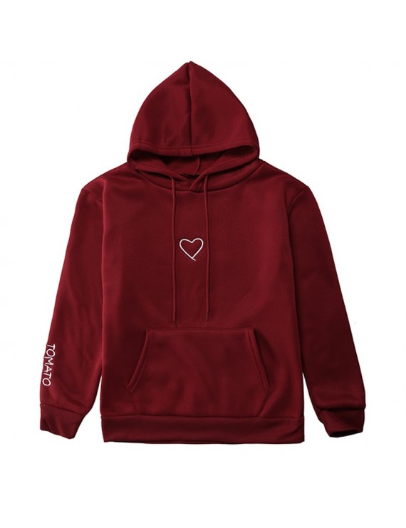 Fashion Autumn Women Letter Heart Embroidery Sweatshirts Hoodie Long Sleeve Hooded Pullover Tops Jumper Black/Red/White