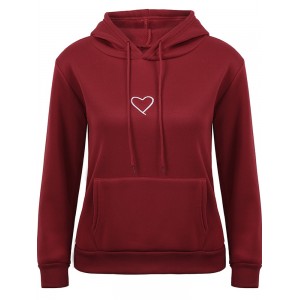 Fashion Autumn Women Letter Heart Embroidery Sweatshirts Hoodie Long Sleeve Hooded Pullover Tops Jumper Black/Red/White