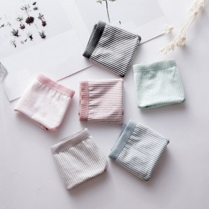 Women Briefs Cotton Blends Stretchy Comfortable Breathable Stripe Print Classic Vintage Underwear