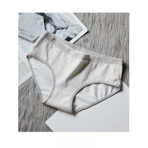 Women Briefs Cotton Blends Stretchy Comfortable Breathable Stripe Print Classic Vintage Underwear