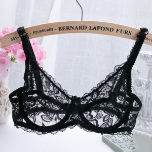 New Sexy Women Lace Gauze Bra Push Up 3/4 Cup Hook-and- Eye Breathable Ultra-thin bra Lingerie Underwear