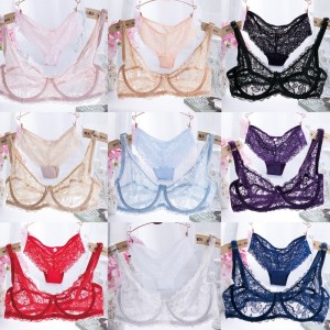 New Women Lace Gauze Bra Sets Push Up 3/4 Cup Hook-and- Eye Breathable Ultra-thin bra Lingerie Underwear With Brief