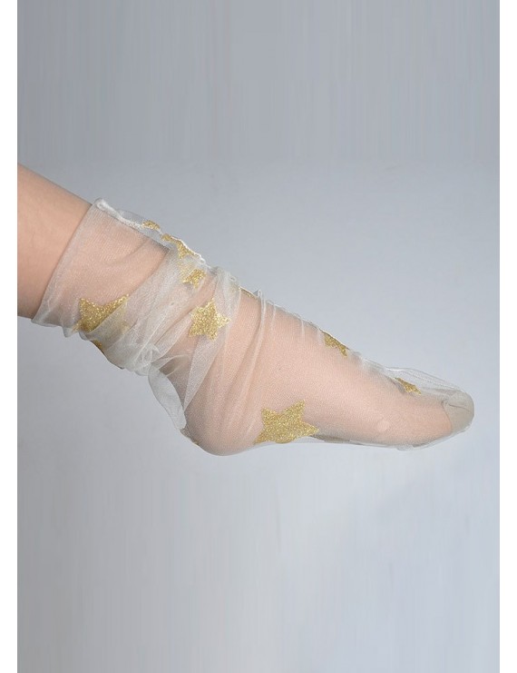 Harajuku Glitter Stars Socks Ladies Transparent Mesh Socks