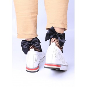 Sexy Women Harajuku Bow Knot Fishnet Socks Breathable Mesh Hollow Out Net Ankle Socks Sokken Black