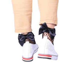 Sexy Women Harajuku Bow Knot Fishnet Socks Breathable Mesh Hollow Out Net Ankle Socks Sokken Black