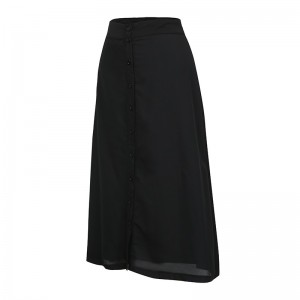 Women High Waist Midi Skirt A-Line Button Down Solid Chiffon Long Skirt