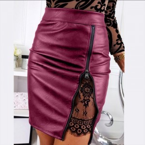 New Sexy Women PU Leather Skirt Solid High Waist Zipper Slim Bodycon Tight Skirt Black/Burgundy/Coffee