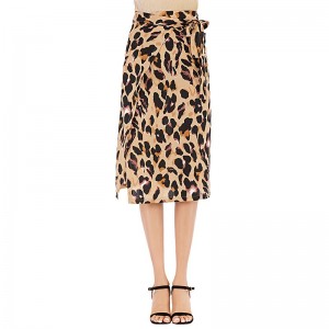 Sexy Women Pencil Skirt Leopard Print Lace Up High Waist Split Bandage Slim Party Club Skirt Coffee