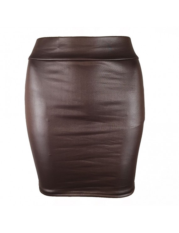 Fashion Sexy Women Mini Skirt Solid Color PU Leather Pencil High Waist Bodycon Short Skirt