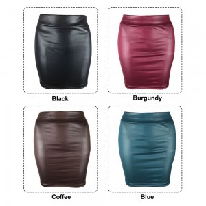 Fashion Sexy Women Mini Skirt Solid Color PU Leather Pencil High Waist Bodycon Short Skirt