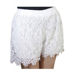 New Fashion Women Lace Shorts Floral Crochet Lace Elastic High Waist Casual Solid Hot Pants White/Black