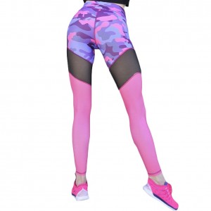 Sexy Women Camouflage Print Mesh Splice Sports Leggings Yoga Pants Workout Running Skinny Slim Fitness Tights
