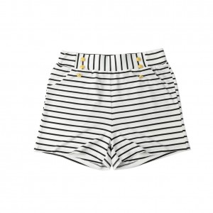 Women Shorts Summer Striped Shorts High Elastic Waist Ladies Casual Pants Black/White