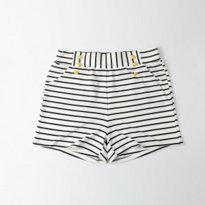 Women Shorts Summer Striped Shorts High Elastic Waist Ladies Casual Pants Black/White