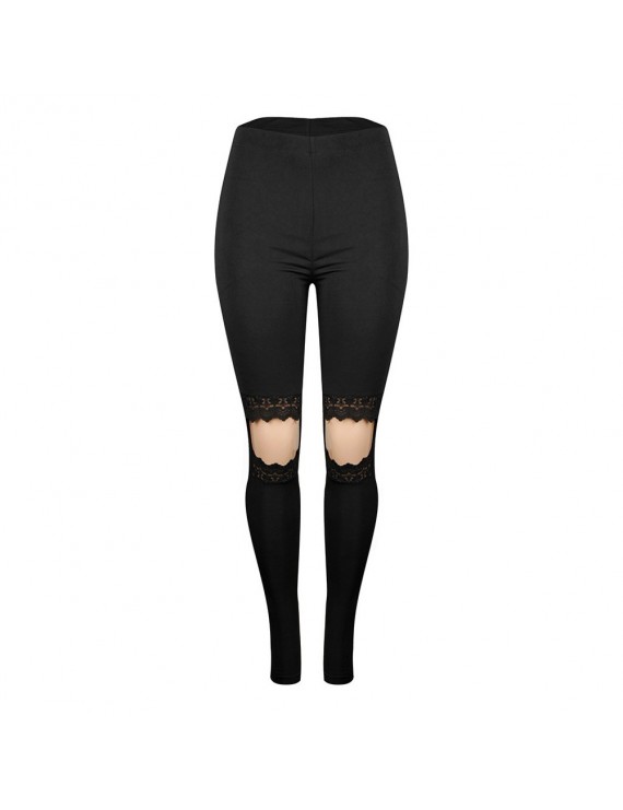Women Sports Yoga Pants Lace Fitness Sportswear Leggings Gym Slim Tights Running Trousers Black