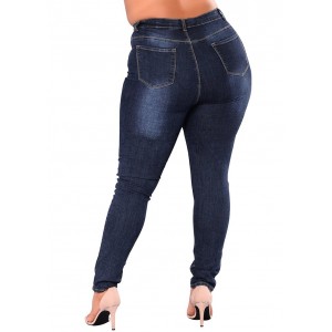 Women Plus Size Leggings Denim Jeans High Waist Skinny Pencil Pants Stretch Bodycon Slim Trousers