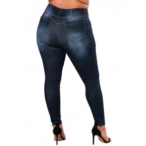 Women Plus Size Leggings Denim Jeans High Waist Skinny Pants Slim Bodycon Trousers Dark Blue