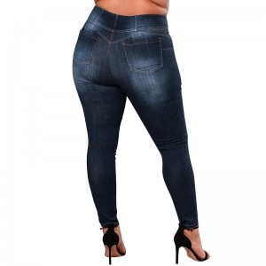 Women Plus Size Leggings Denim Jeans High Waist Skinny Pants Slim Bodycon Trousers Dark Blue