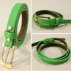 Fashion Women Lady's Waist Belt Slender Candy Color Thin Skinny Waistband Belt PU Leather Green