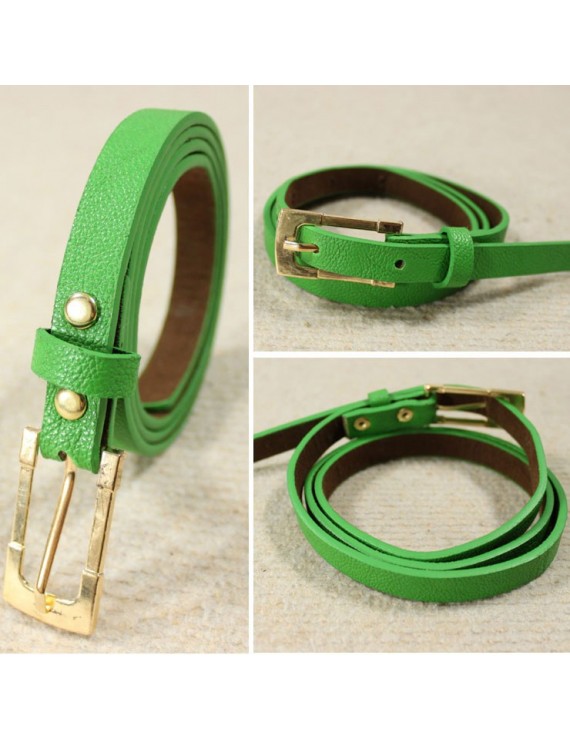 Fashion Women Lady's Waist Belt Slender Candy Color Thin Skinny Waistband Belt PU Leather Green