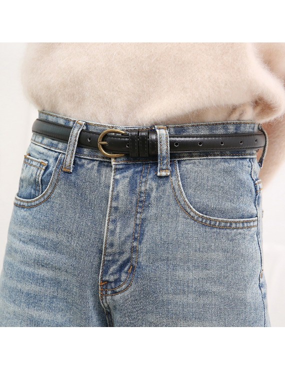 Fashion Women Belt Vintage Buckle Skinny Waist Strap Pin Buckle Belts for Jeans Dress Shorts Coffee/Black