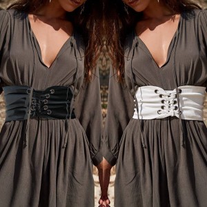 New Fashion Women Vintage Waist Belt Self-tie Hook Waistband Waist Strap White/Black